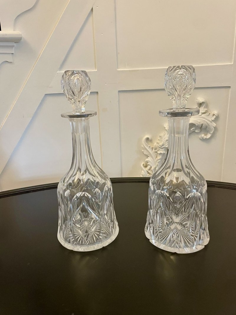 Quality Pair Of Antique Victorian Cut Glass Decanters